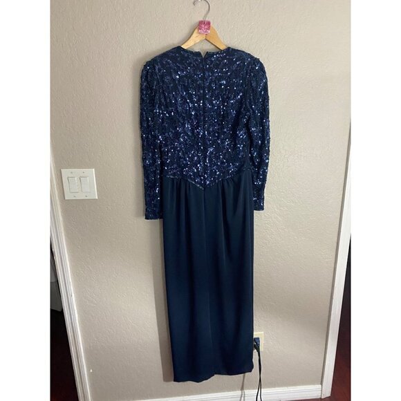 Vintage Ted Lapidus Paris Women's Blue Long Sleeve Sequin Dress - 10 - Picture 3 of 16